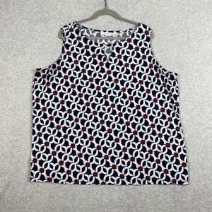Susan Graver Liquid Knit Geometric Shell Tank Navy Womens Size 3X Nautical